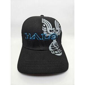 Halo UNSC Xbox 360 3 Black Blue Baseball Hat Raised Letter Stretch Fit 2010 RARE